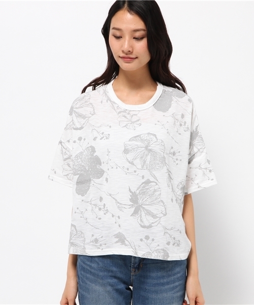 OUTLET（アウトレット）の「【Discoat】TCスラブ発泡花柄P/O（Tシャツ/カットソー・レディース・グレー/オフホワイト・LARGE/MEDIUM）」の3枚目の写真