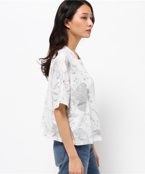 OUTLET（アウトレット）の「【Discoat】TCスラブ発泡花柄P/O（Tシャツ/カットソー・レディース・グレー/オフホワイト・LARGE/MEDIUM）」の4枚目の写真