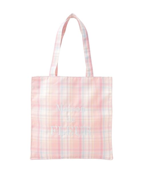 Maison de FLEUR(メゾンドフルール)の「ブランドロゴ刺繍チェックスクエアトート(トートバッグ・レディース・ピンク/ブルー・FREE)」の14枚目の写真