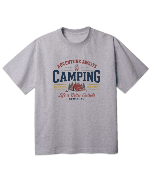 BEMIGHTY（ビーマイティー）の「キャンピングヴィンテージドローイングオーバーサイズ半袖Tシャツ[メランジェグレー]（Tシャツ/カットソー・メンズ・その他・LARGE/X-LARGE/XX-LARGE）」の5枚目の写真