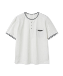 リングチェックポケットヘンリーネックTシャツ : 3カラー
