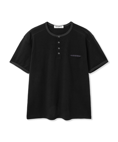 INTEMPOMOOD(インテンポムード)の「リングチェックポケットヘンリーネックTシャツ : 3カラー(Tシャツ/カットソー・メンズ・グレー/アイボリー/ブラック・MEDIUM/LARGE)」の2枚目の写真