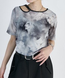 Lui's | 衿デザインシアーマーブル半袖プルオーバー(Tシャツ/カットソー)