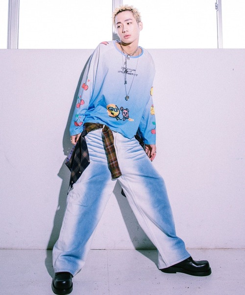 Little sunny bite(リトルサニーバイト)の「littlesunnybite/リトルサニーバイト/anna hopman smile long tee(Tシャツ/カットソー・レディース・ブルー/ピンク・M/S)」の2枚目の写真