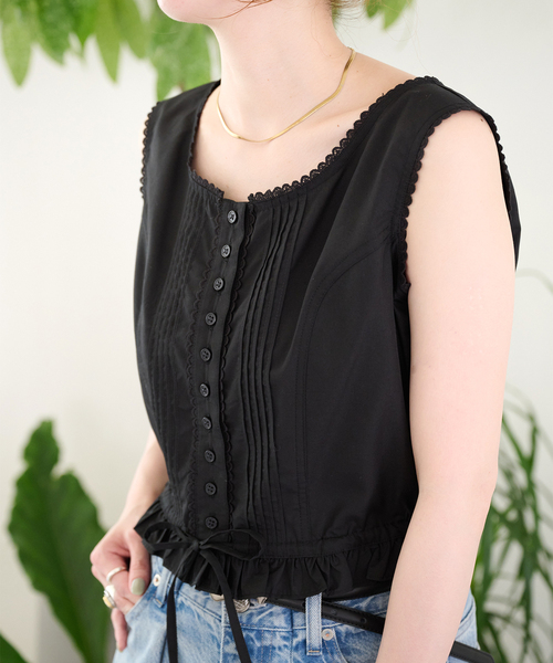 B.C STOCK(ベーセーストック)の「【ZOZO先行販売】手洗い可 / Gleamy / グリーミー レースノースリブラウス(シャツ/ブラウス・レディース・ブルー系その他/ホワイト/ブラック・FREE)」の19枚目の写真