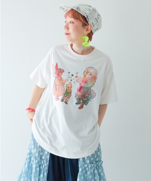 unica(ユニカ)の「夢あそびイラストまんまるTシャツ(Tシャツ/カットソー・レディース・ホワイト系3/ホワイト系1/ホワイト系2・FREE)」の1枚目の写真
