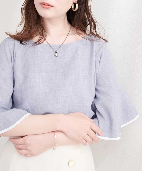 natural couture（ナチュラルクチュール）の「麻調合繊ラッフルスリーブブラウス（シャツ/ブラウス・レディース・ミント/ブラック/サックスブルー/ライトグレー/ネイビー・FREE）」の15枚目の写真