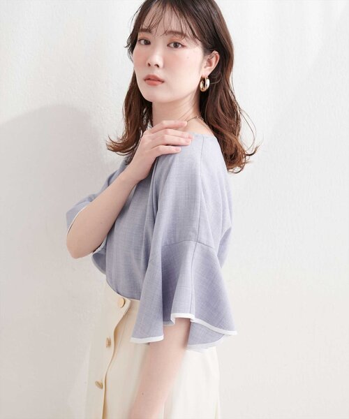 natural couture（ナチュラルクチュール）の「麻調合繊ラッフルスリーブブラウス（シャツ/ブラウス・レディース・ミント/ブラック/サックスブルー/ライトグレー/ネイビー・FREE）」の13枚目の写真