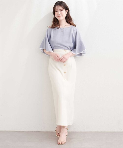 natural couture（ナチュラルクチュール）の「麻調合繊ラッフルスリーブブラウス（シャツ/ブラウス・レディース・ミント/ブラック/サックスブルー/ライトグレー/ネイビー・FREE）」の12枚目の写真