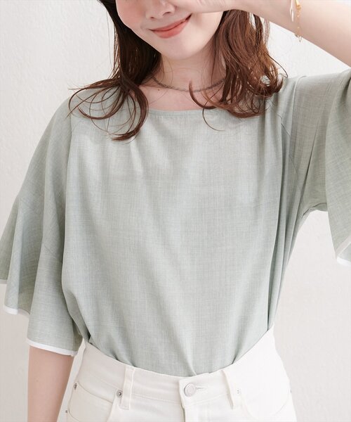 natural couture（ナチュラルクチュール）の「麻調合繊ラッフルスリーブブラウス（シャツ/ブラウス・レディース・ミント/ブラック/サックスブルー/ライトグレー/ネイビー・FREE）」の10枚目の写真