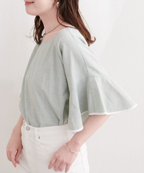 natural couture（ナチュラルクチュール）の「麻調合繊ラッフルスリーブブラウス（シャツ/ブラウス・レディース・ミント/ブラック/サックスブルー/ライトグレー/ネイビー・FREE）」の9枚目の写真