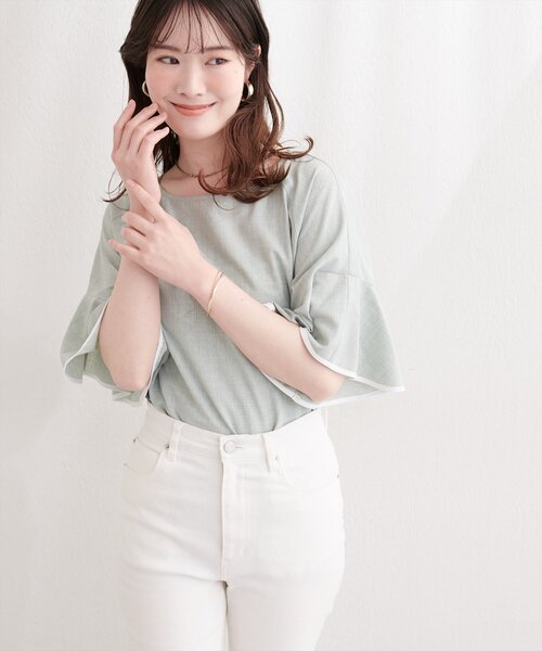 natural couture（ナチュラルクチュール）の「麻調合繊ラッフルスリーブブラウス（シャツ/ブラウス・レディース・ミント/ブラック/サックスブルー/ライトグレー/ネイビー・FREE）」の8枚目の写真