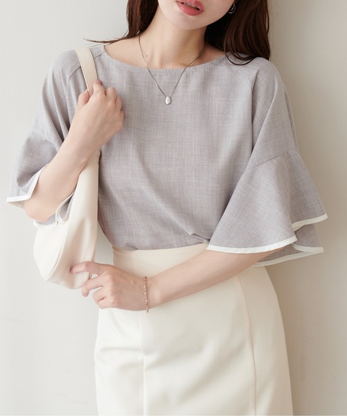 natural couture（ナチュラルクチュール）の「麻調合繊ラッフルスリーブブラウス（シャツ/ブラウス・レディース・ミント/ブラック/サックスブルー/ライトグレー/ネイビー・FREE）」の3枚目の写真