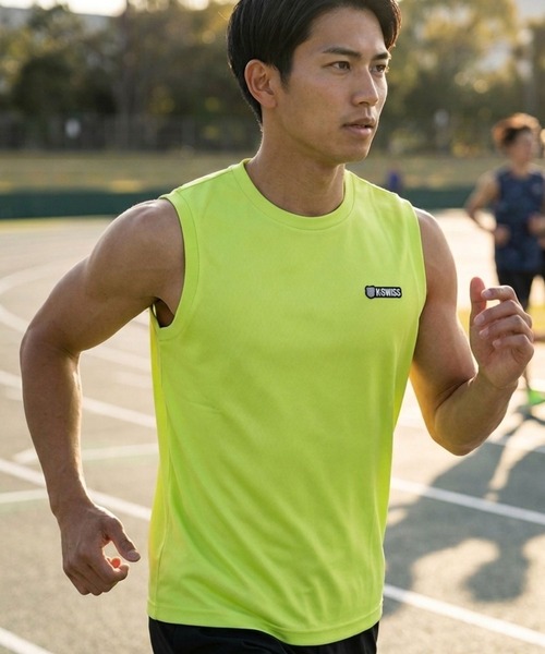 K-SWISS(ケースイス)の「【K-SWISS/ケースイス】K2512-1 吸汗速乾ドライノースリーブシャツ/4色展開|タンクトップ ランニング トレーニング スポーツ メンズ 夏(タンクトップ・メンズ・ブラック/ネイビー/ライム/ホワイト・X-LARGE/LARGE/MEDIUM)」の3枚目の写真