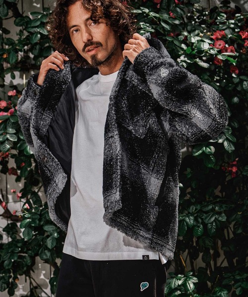 1minute 1second(ワンミニットワンセカンド)の「mj11690-faux leather trim check boa CPO jacket チェックボアジャケット(1M26A140)(その他アウター・メンズ・ホワイト×ブラック/グレー系その他/レッド系その他・S/M/L/XL)」の11枚目の写真