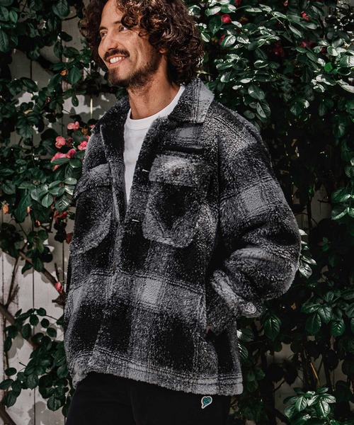 1minute 1second(ワンミニットワンセカンド)の「mj11690-faux leather trim check boa CPO jacket チェックボアジャケット(1M26A140)(その他アウター・メンズ・ホワイト×ブラック/グレー系その他/レッド系その他・S/M/L/XL)」の12枚目の写真