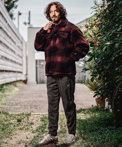 1minute 1second(ワンミニットワンセカンド)の「mj11690-faux leather trim check boa CPO jacket チェックボアジャケット(1M26A140)(その他アウター・メンズ・ホワイト×ブラック/グレー系その他/レッド系その他・S/M/L/XL)」の4枚目の写真