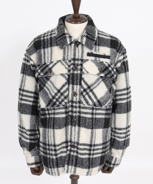 1minute 1second(ワンミニットワンセカンド)の「mj11690-faux leather trim check boa CPO jacket チェックボアジャケット(1M26A140)(その他アウター・メンズ・ホワイト×ブラック/グレー系その他/レッド系その他・S/M/L/XL)」の17枚目の写真