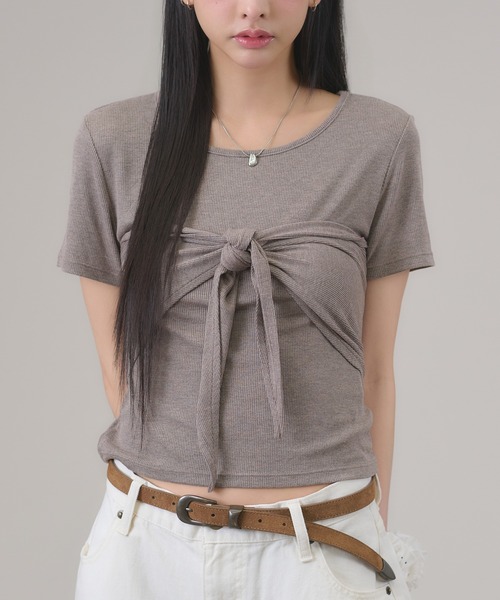 apres jour mignon(アプレジュールミニョン)の「スカーフ付きトップス(Tシャツ/カットソー・レディース・モカ/ネイビー/オフホワイト・LARGE/フリー)」の8枚目の写真