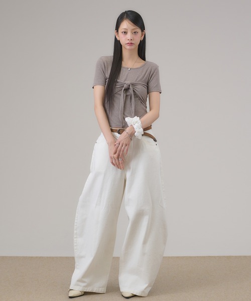 apres jour mignon(アプレジュールミニョン)の「スカーフ付きトップス(Tシャツ/カットソー・レディース・モカ/ネイビー/オフホワイト・LARGE/フリー)」の21枚目の写真
