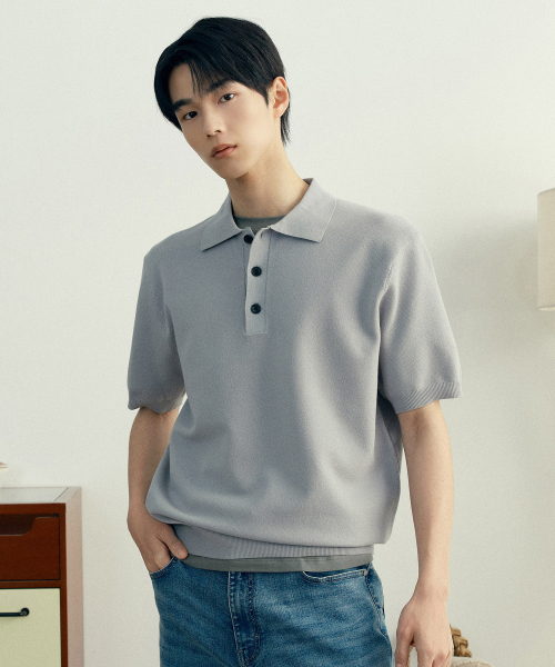 MINDBRIDGE（マインドブリッジ）の「[COUTURE]カラーセミオーバーフィットミニマル半袖ニット - 2カラー（ニット/セーター・メンズ・グレー/ブルー・100/110/95/105）」の4枚目の写真