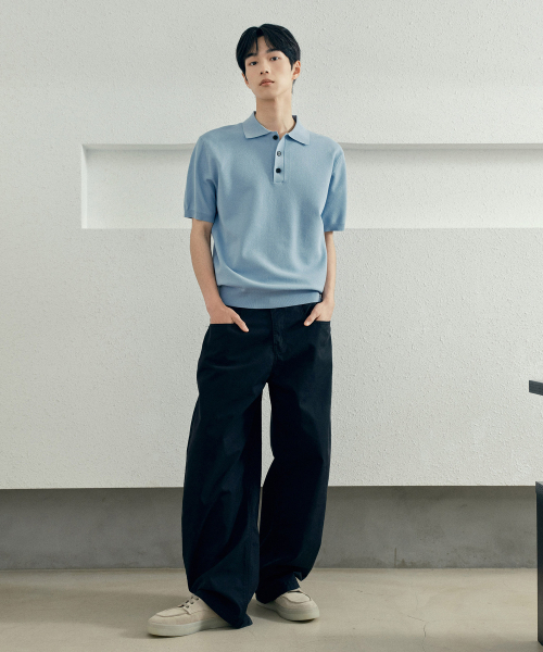 MINDBRIDGE（マインドブリッジ）の「[COUTURE]カラーセミオーバーフィットミニマル半袖ニット - 2カラー（ニット/セーター・メンズ・グレー/ブルー・100/110/95/105）」の6枚目の写真