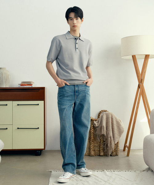 MINDBRIDGE（マインドブリッジ）の「[COUTURE]カラーセミオーバーフィットミニマル半袖ニット - 2カラー（ニット/セーター・メンズ・グレー/ブルー・100/110/95/105）」の7枚目の写真