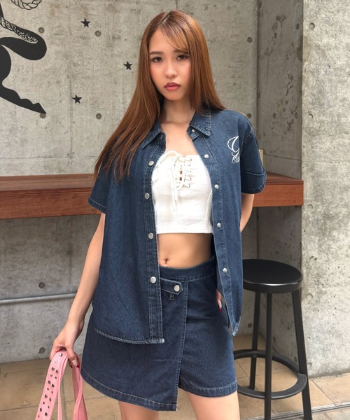 mindseeker girls(マインドシーカーガールズ)の「Rhinestone Lettering Denim Set / レタリングラインストーンデニムセット 2点セット(デニムジャケット・レディース・インディゴブルー・FREE)」の4枚目の写真