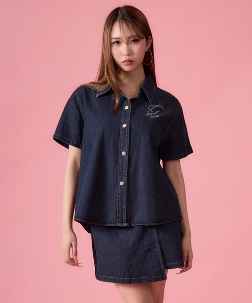 mindseeker girls(マインドシーカーガールズ)の「Rhinestone Lettering Denim Set / レタリングラインストーンデニムセット 2点セット(デニムジャケット・レディース・インディゴブルー・FREE)」の6枚目の写真