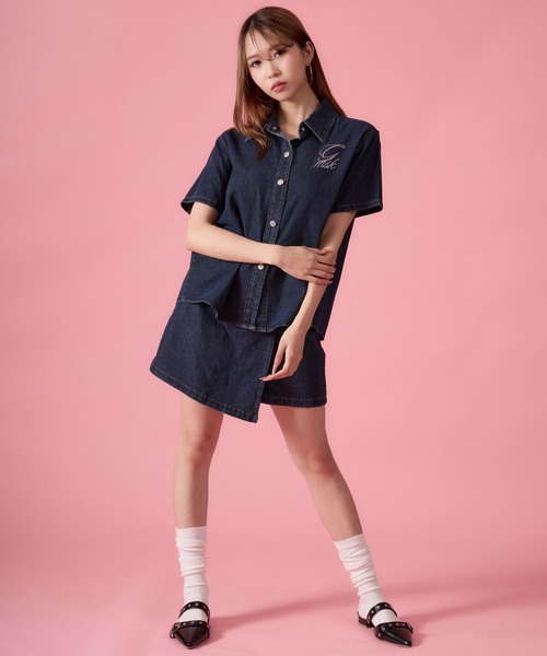 mindseeker girls(マインドシーカーガールズ)の「Rhinestone Lettering Denim Set / レタリングラインストーンデニムセット 2点セット(デニムジャケット・レディース・インディゴブルー・FREE)」の9枚目の写真