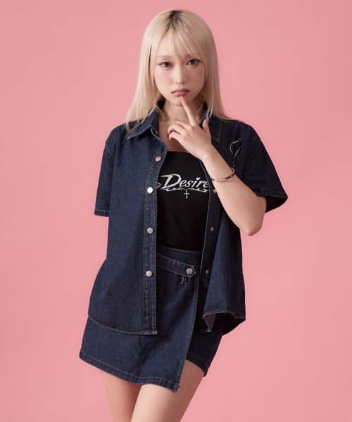 mindseeker girls(マインドシーカーガールズ)の「Rhinestone Lettering Denim Set / レタリングラインストーンデニムセット 2点セット(デニムジャケット・レディース・インディゴブルー・FREE)」の14枚目の写真
