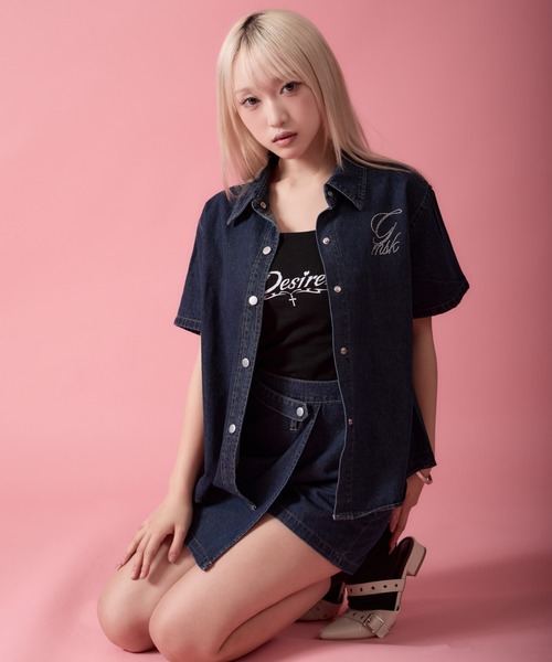 mindseeker girls(マインドシーカーガールズ)の「Rhinestone Lettering Denim Set / レタリングラインストーンデニムセット 2点セット(デニムジャケット・レディース・インディゴブルー・FREE)」の21枚目の写真