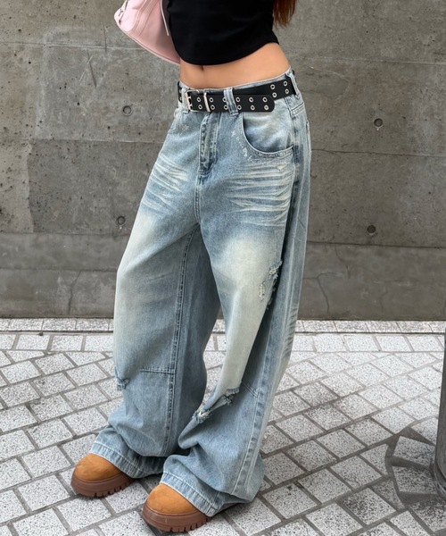 mindseeker girls(マインドシーカーガールズ)の「Vintage Zirconia Distressed Denim / ヴィンテージジルコニアダメージデニム(デニムパンツ・レディース・ライトブルー・S/M)」の4枚目の写真