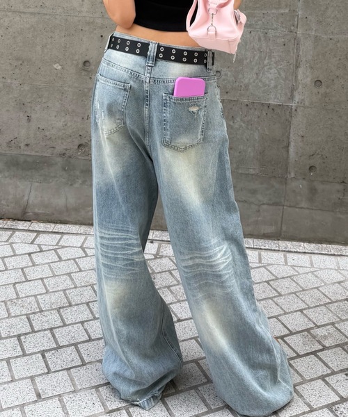 mindseeker girls(マインドシーカーガールズ)の「Vintage Zirconia Distressed Denim / ヴィンテージジルコニアダメージデニム(デニムパンツ・レディース・ライトブルー・S/M)」の5枚目の写真