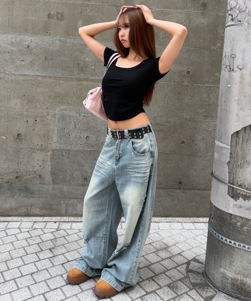 mindseeker girls(マインドシーカーガールズ)の「Vintage Zirconia Distressed Denim / ヴィンテージジルコニアダメージデニム(デニムパンツ・レディース・ライトブルー・S/M)」の2枚目の写真