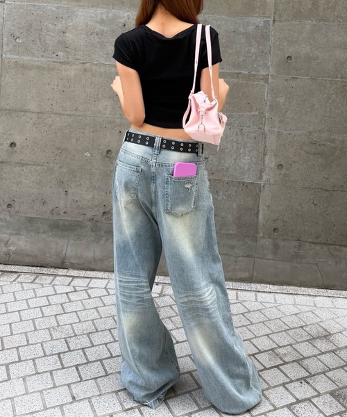 mindseeker girls(マインドシーカーガールズ)の「Vintage Zirconia Distressed Denim / ヴィンテージジルコニアダメージデニム(デニムパンツ・レディース・ライトブルー・S/M)」の3枚目の写真