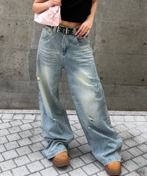 mindseeker girls(マインドシーカーガールズ)の「Vintage Zirconia Distressed Denim / ヴィンテージジルコニアダメージデニム(デニムパンツ・レディース・ライトブルー・S/M)」の15枚目の写真