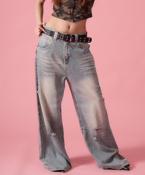 mindseeker girls(マインドシーカーガールズ)の「Vintage Zirconia Distressed Denim / ヴィンテージジルコニアダメージデニム(デニムパンツ・レディース・ライトブルー・S/M)」の8枚目の写真