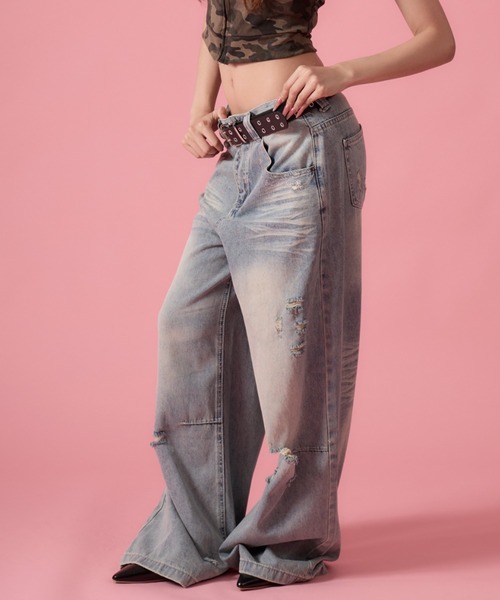 mindseeker girls(マインドシーカーガールズ)の「Vintage Zirconia Distressed Denim / ヴィンテージジルコニアダメージデニム(デニムパンツ・レディース・ライトブルー・S/M)」の10枚目の写真
