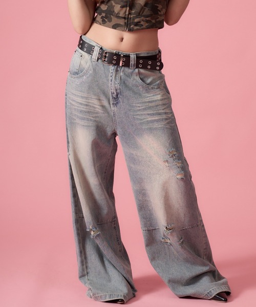 mindseeker girls(マインドシーカーガールズ)の「Vintage Zirconia Distressed Denim / ヴィンテージジルコニアダメージデニム(デニムパンツ・レディース・ライトブルー・S/M)」の9枚目の写真