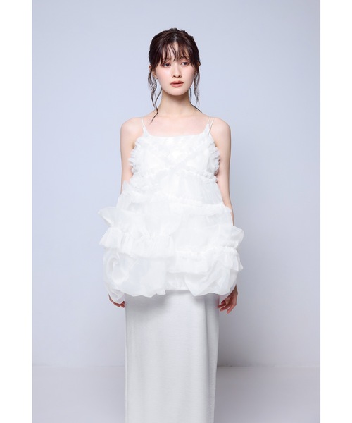 niana(ニアナ)の「オーガンザフリルバルーンキャミ パーティードレス オケージョンドレス 結婚式 二次会 同窓会 成人式 お呼ばれワンピース(ドレス・レディース・ホワイト/ブラック・S/M)」の3枚目の写真