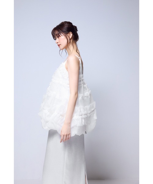niana(ニアナ)の「オーガンザフリルバルーンキャミ パーティードレス オケージョンドレス 結婚式 二次会 同窓会 成人式 お呼ばれワンピース(ドレス・レディース・ホワイト/ブラック・S/M)」の6枚目の写真