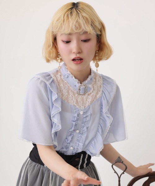axes femme POETIQUE（アクシーズファムポエティック）の「チョーカー風フリルブラウス（シャツ/ブラウス・レディース・ホワイト/サックスブルー/ブラック・MEDIUM）」の3枚目の写真