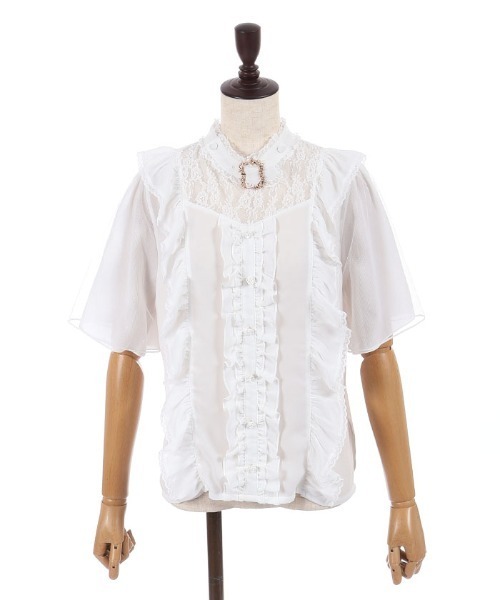 axes femme POETIQUE（アクシーズファムポエティック）の「チョーカー風フリルブラウス（シャツ/ブラウス・レディース・ホワイト/サックスブルー/ブラック・MEDIUM）」の4枚目の写真