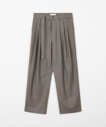 Wool belt tuck pants / BROWN