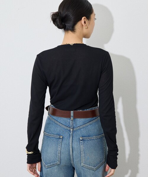 Whim Gazette（ウィムガゼット）の「コットン強撚フライスプルオーバー（Tシャツ/カットソー・レディース・ブラック/オフホワイト・FREE）」の9枚目の写真
