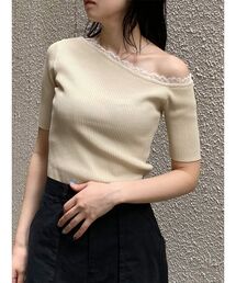 レースドッキングワンショルダーニット