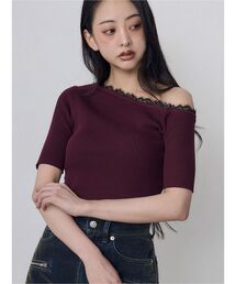 レースドッキングワンショルダーニット