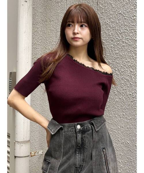 MURUA(ムルーア)の「レースドッキングワンショルダーニット(ニット/セーター・レディース・アイボリー/ボルドー/ブラック・FREE)」の14枚目の写真