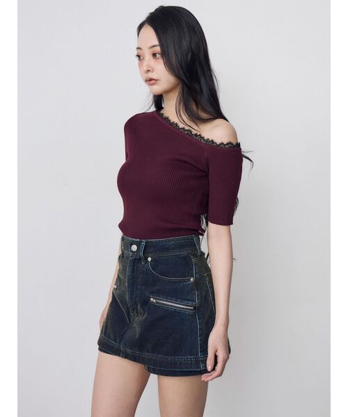 MURUA(ムルーア)の「レースドッキングワンショルダーニット(ニット/セーター・レディース・アイボリー/ボルドー/ブラック・FREE)」の18枚目の写真